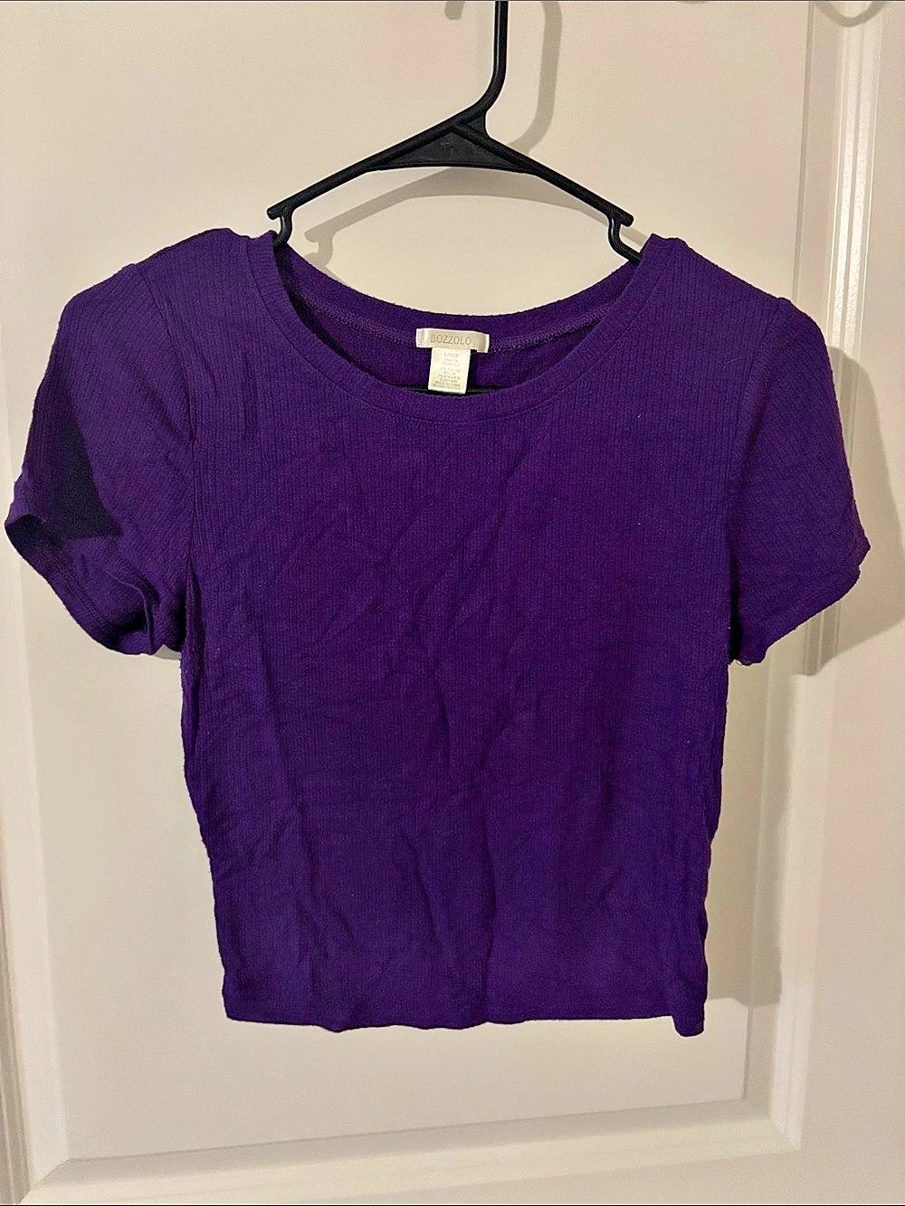 Bozzolo Ribbed Short Sleeve Crop Top Purple Large